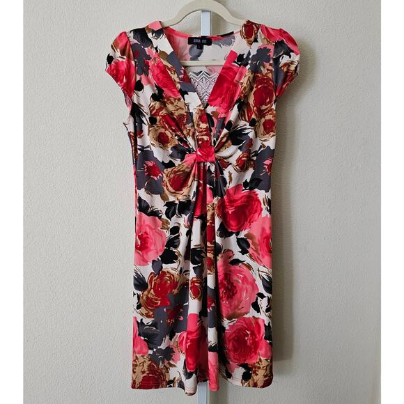 ANNA SUI Floral Print Silk Blend Lace Gathered Cap Sleeve Mini Dress Sz L - Picture 1 of 16